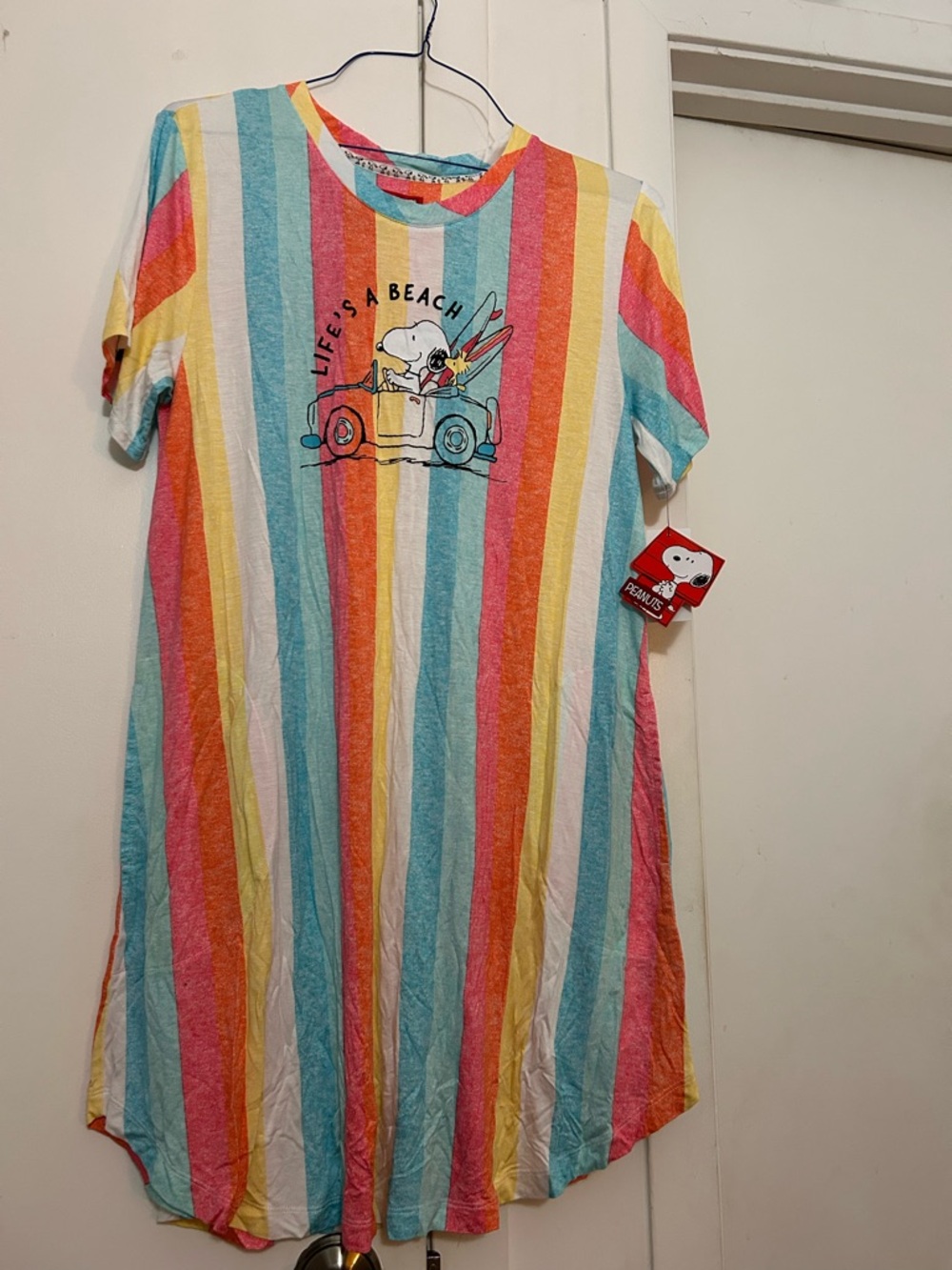 Peanuts Multicolor Stripe "Life's A Beach" T-Shirt Dress Snoopy